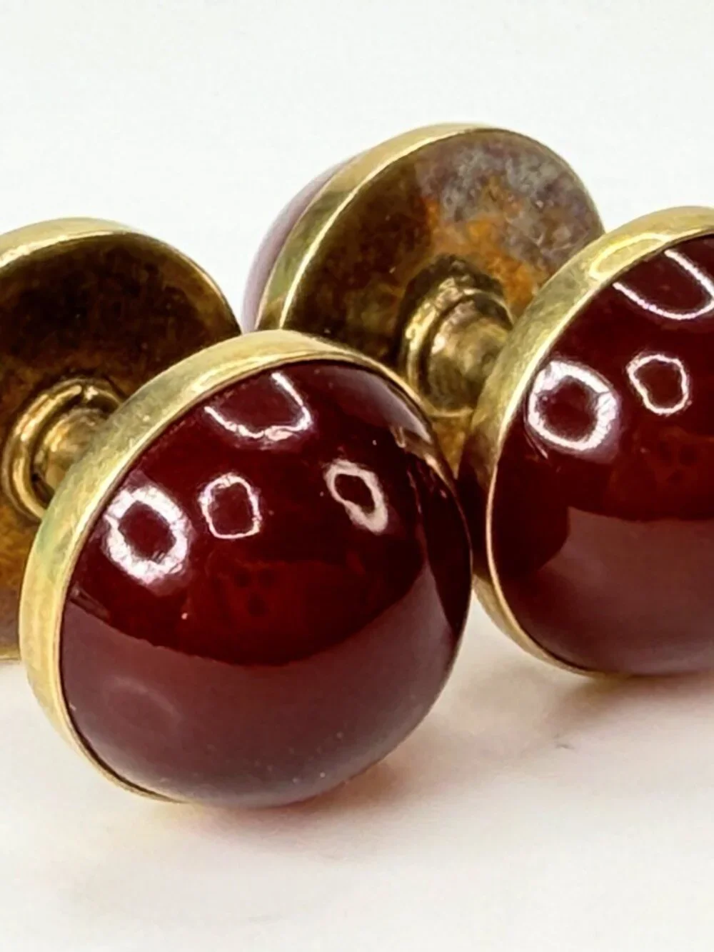 Antique 14K Gold deep Burgundy Tourmaline Cabochon Cufflinks 11.6mm SS443